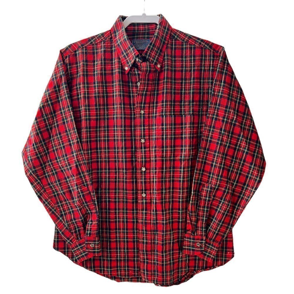VTG Sir Pendleton Red Check Plaid Wool Oxford Button Down Shirt Size Large